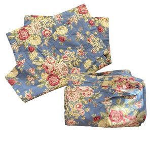 Eddie Bauer Blue Cottage Rose Floral Duvet Cover and 2 Pillow Shams Vintage